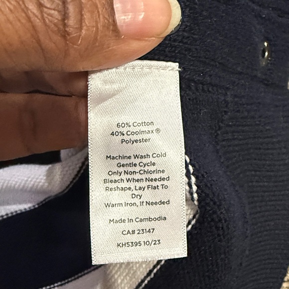 T by Talbots rolled crew neck Navy White Stripe nautical sweater size small - Picture 9 of 10